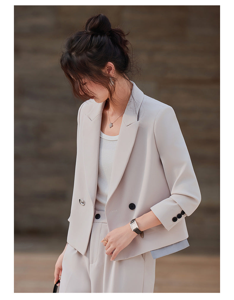 Cross-Border Gray Short Blazer for Women, New Spring and Autumn Style, Petite Professional Casual Workwear Suit