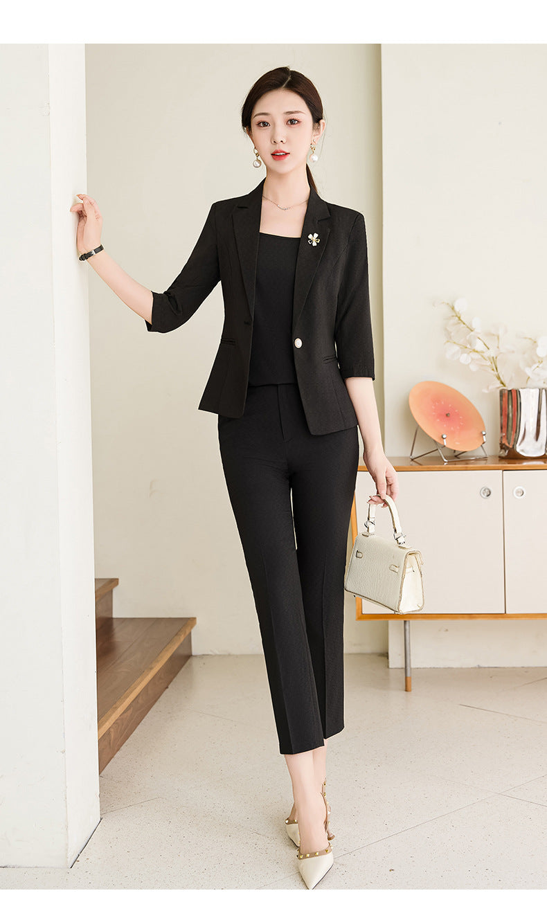Pink Petite Suit for Women, Summer Thin High-End Short Professional Wear, Fashionable Elegant Casual Formal Wear