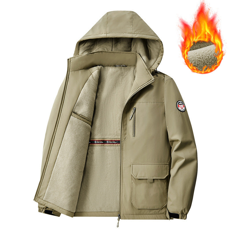 Cotton Jacket Fleece-Lined Thickeneded Windproof Waterproof Warm Autumn and Winter Cotton Jacket Large Size Workwear Outdoor Cotton Jacket for Men 8812