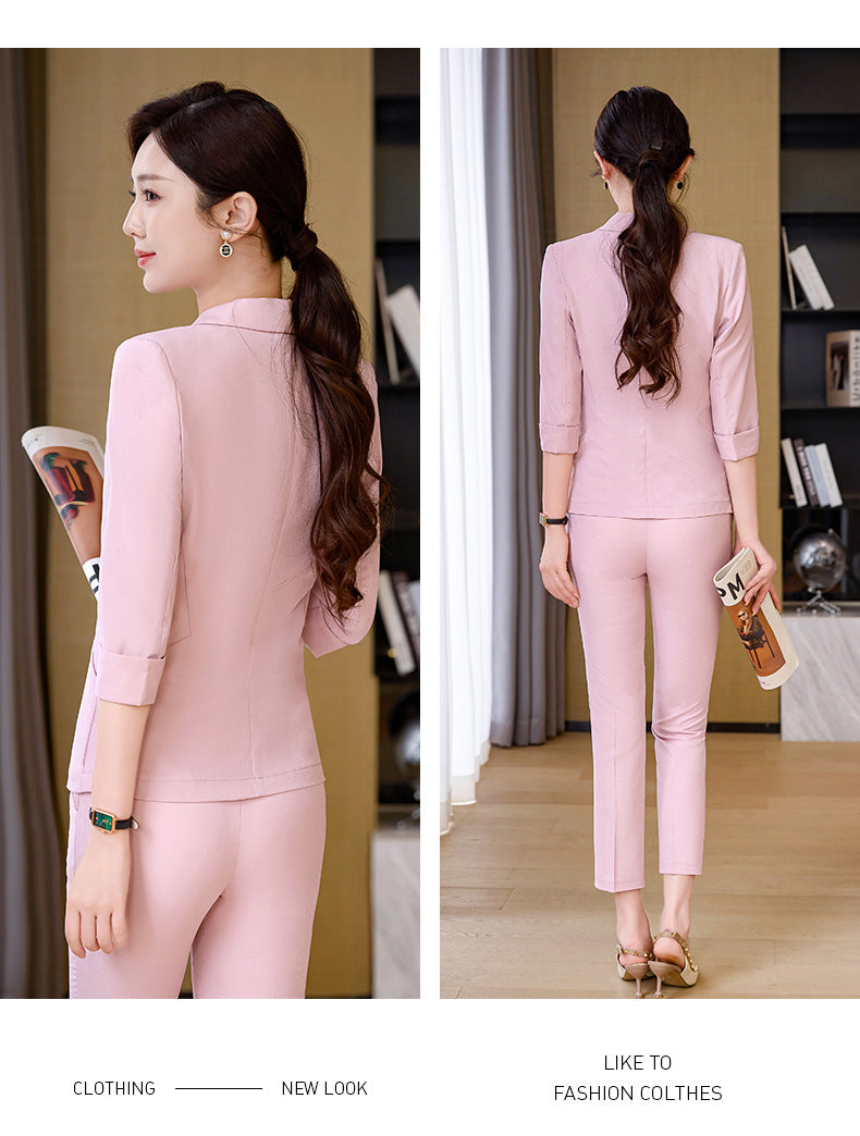 Pink Mid-Sleeve Suit for Women 2025 New Summer Thin Business Attire Elegant Beauty Salon Front Desk Work Clothes