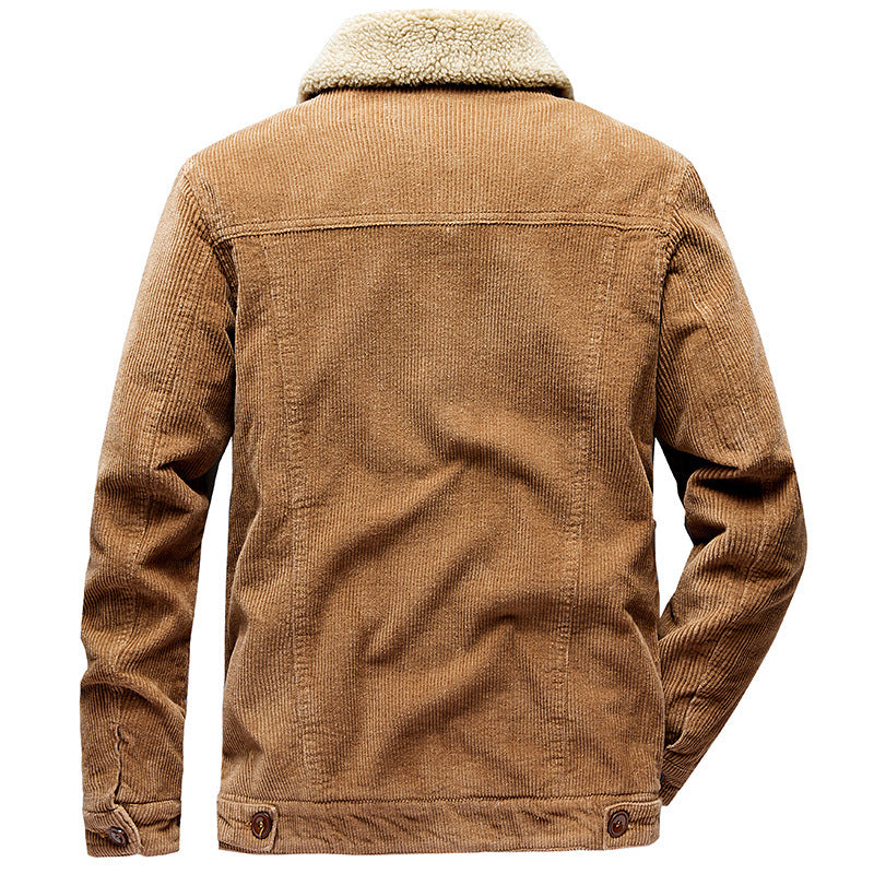Lamb Velvet Jacket Men's Autumn and Winter Thickeneded Cotton Outwear Corduroy Workwear Cotton Jacket Fleece-Lined Retro Corduroy Jacket