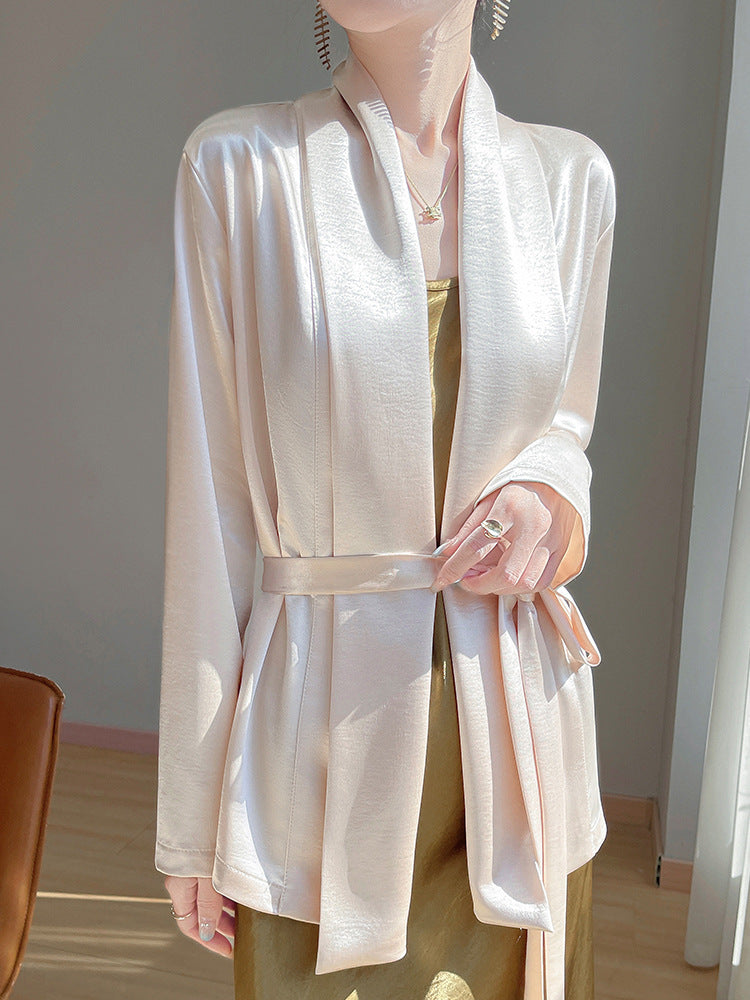 Gilt Satin Fashionable High-end Thin Jacket Spring Summer Autumn Commuter Buckle-free Suit Jacket Women's 2025 New