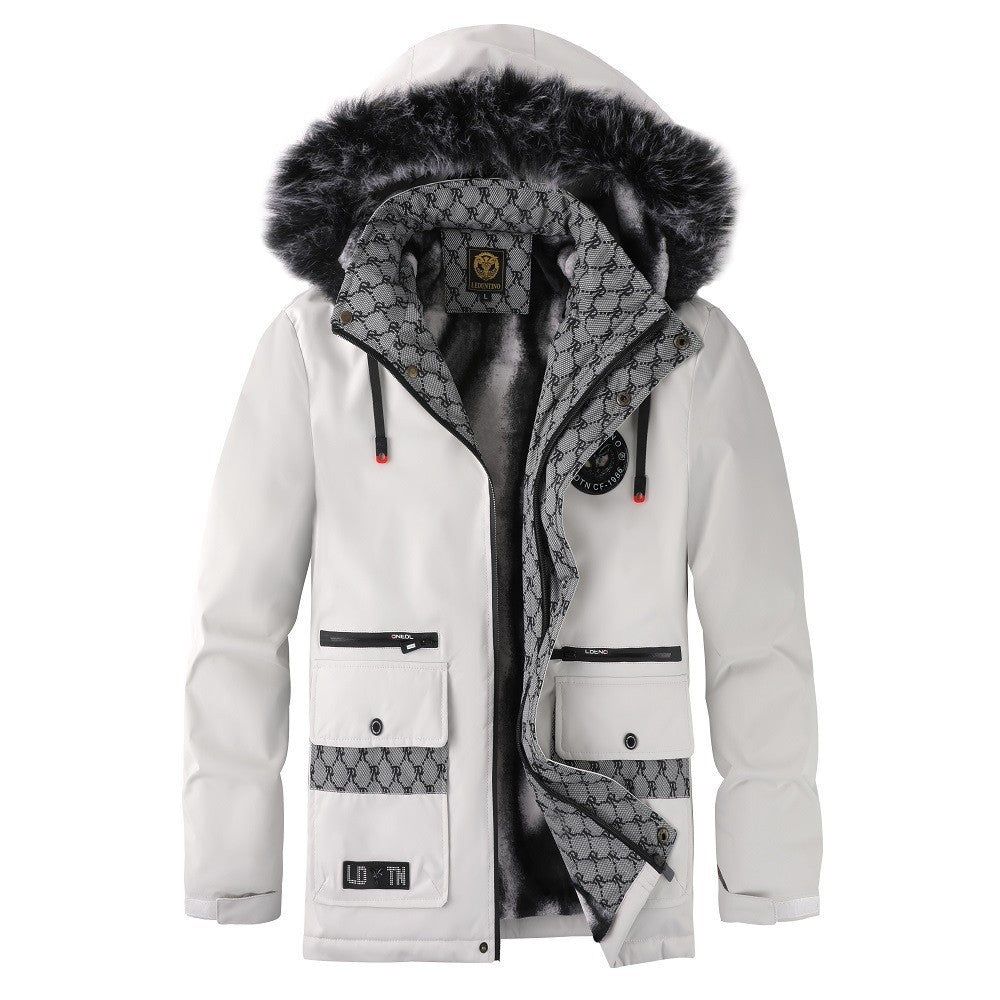 Cross-Border Foreign Trade Winter New Men's Large Fur Collar Plus Velvet Thickened Cotton Coat Jacket Cotton Jacket Father Dad