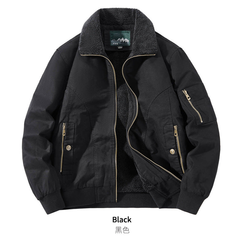 Factory Direct Sales Winter Velvet Men's Cotton-Padded Workwear Cotton-Padded Jacket Pilot Cotton-Padded Jacket 68C16
