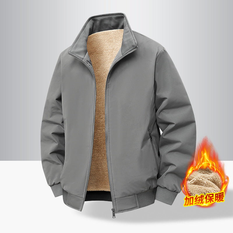 Thick Velvet Jacket 2025 Large Size Men's Outwear Autumn and Winter Middle-Aged and Elderly Stand-Up Collar Business Dad's Cotton Outwear