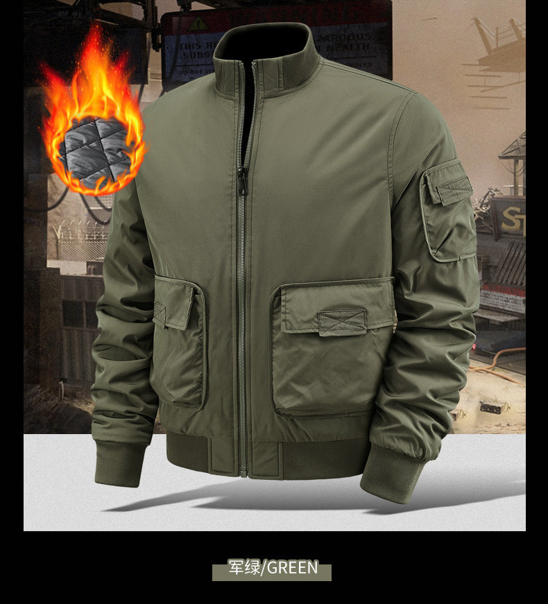 Flying Suit Men's Jacket Cotton Coat Autumn and Winter American Retro Loose Casual Middle-aged Casual Jacket Cotton Coat Coat