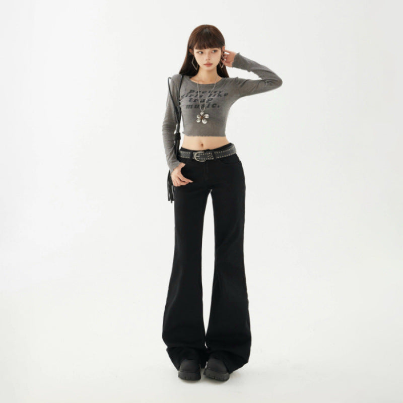 Yc&2-Color American Retro Low-Waist Sexy Flared Pants for Autumn and Winter Micro-Elastic Versatile Slimming Look Jeans for Women