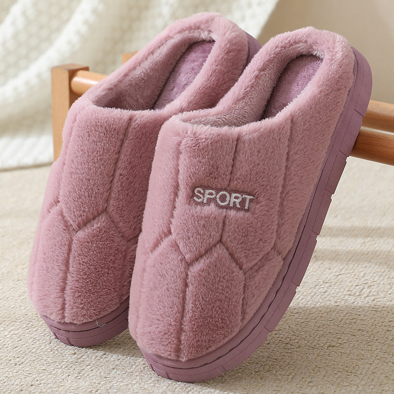 Embroidered letter cotton slippers thick bottom home women's indoor home winter thickened warm plush slippers wholesale