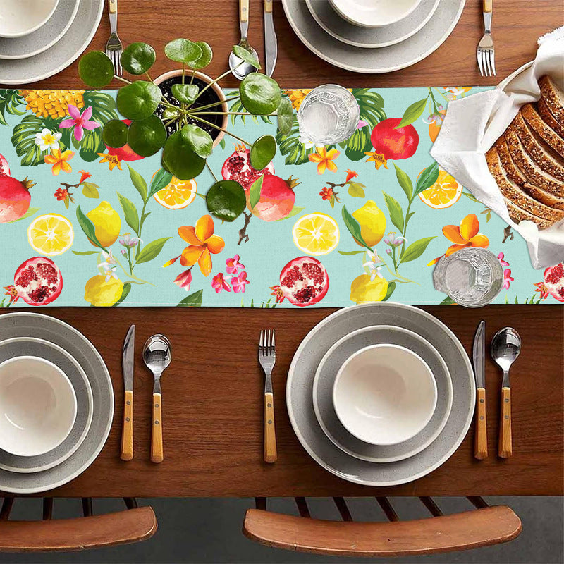 Amazon New Lemon Pomegranate Printed Table Flag Cross-border Home Fabric Decorative Tablecloth Linen Tablecloth Cushion Tea Flag