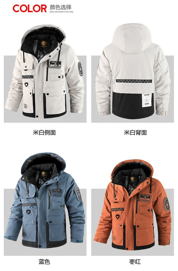 Cross-Border New Thickened Cotton Coat Outdoor Warm Cotton Coat Winter Men's Large Size Hooded Jacket Waterproof Jacket Wholesale