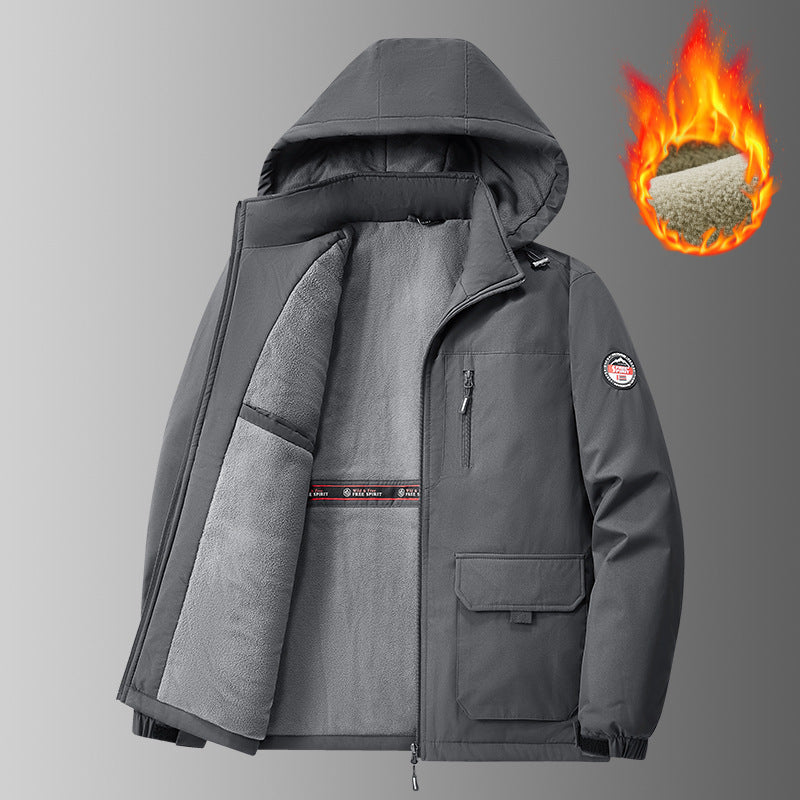 Cotton Jacket Fleece-Lined Thickeneded Windproof Waterproof Warm Autumn and Winter Cotton Jacket Large Size Workwear Outdoor Cotton Jacket for Men 8812