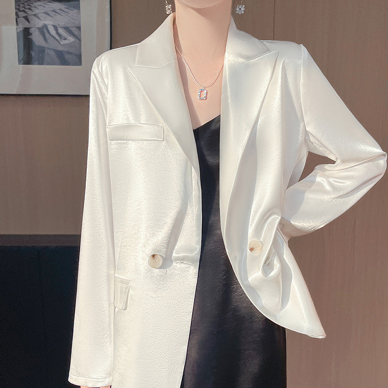 Light Luxury French Style Slimming Women's Coat Belt Satin Suit Women's Loose Elegant Glossy Casual Suit
