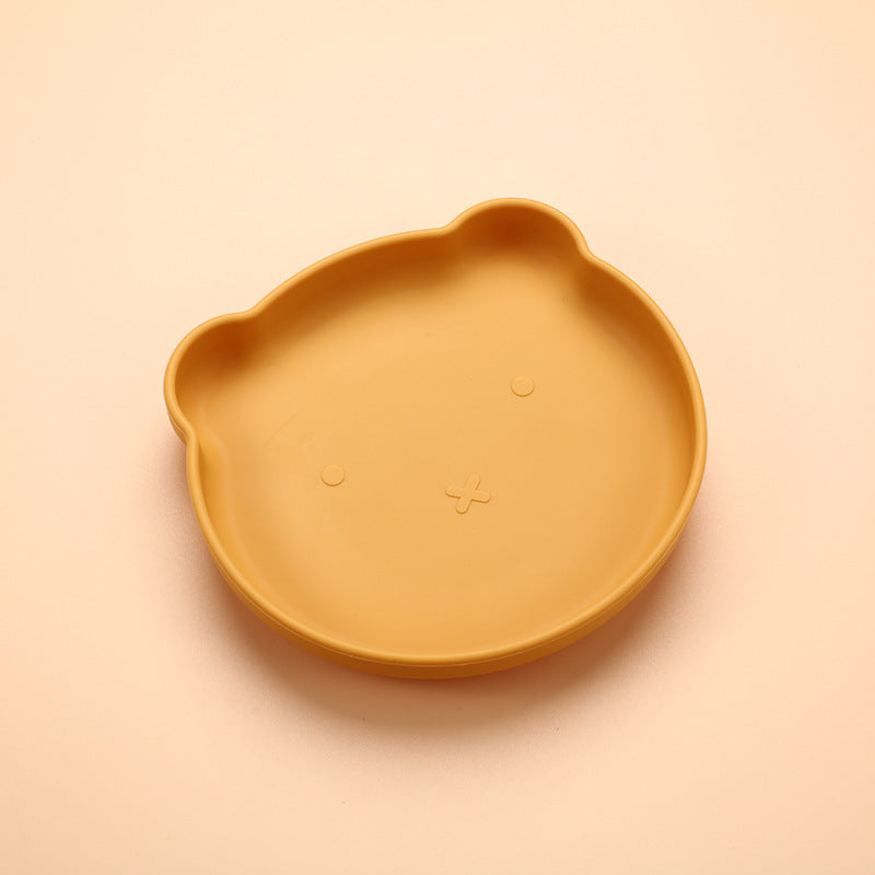 Free Shipping Baby Food Supplemented Training Dinner Plate Children's Bear Suction Bowl Food Grade Drop-resistant Baby Bear Silicone Dinner Plate