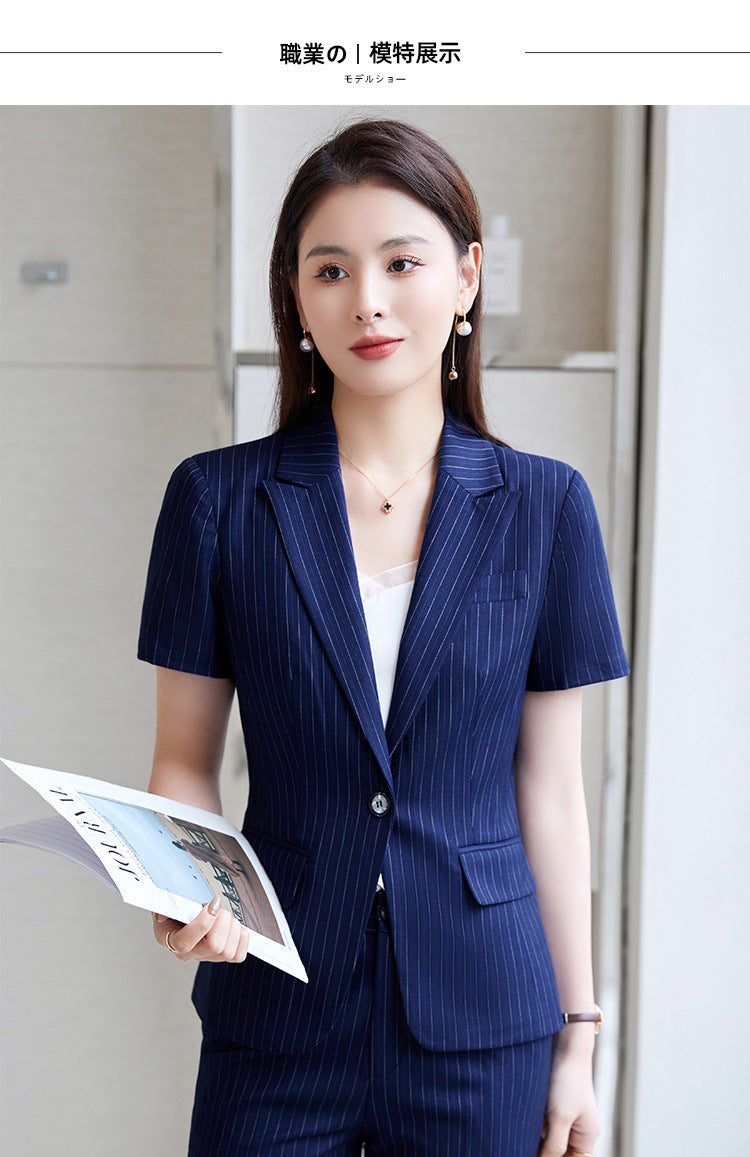 Hotel Front Desk Jewelry Store Work Clothes Classy New Stripesd Suit Suit Women's Summer Thin Short-Sleeved Business Wear