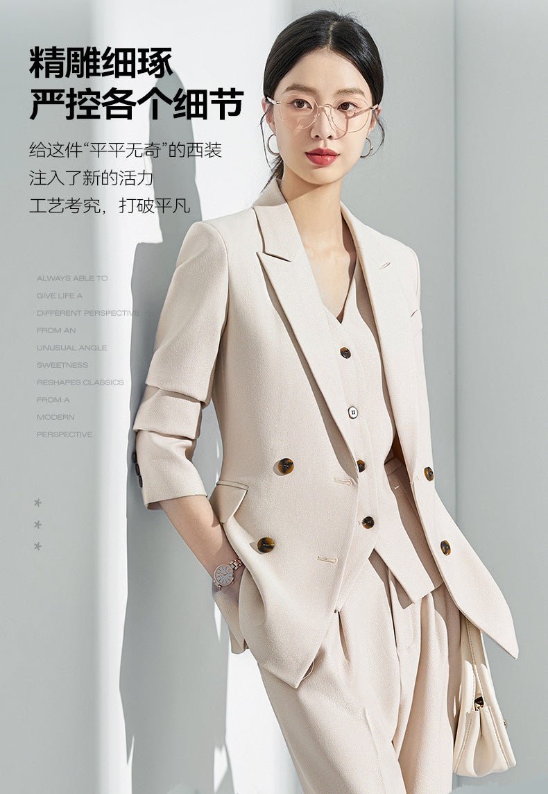 Blue Classy Professional Suit Suit for Women 2025 Spring & Fall New Style Workplace Formal Wear Elegant Work Clothing Three-Piece Suit