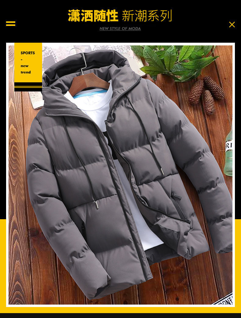Men's 2024 Winter New Cotton-Padded Jacket, Short Thickened Puffer Jacket for Young Men, Men's Hooded Cotton Coat