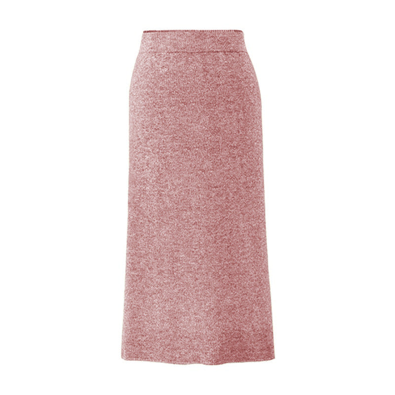 Wool Skirt Women's Autumn and Winter 100kg Knitted Hip Skirt Mid-Length High Waist Large Size Thickeneded Slit One Step Skirt