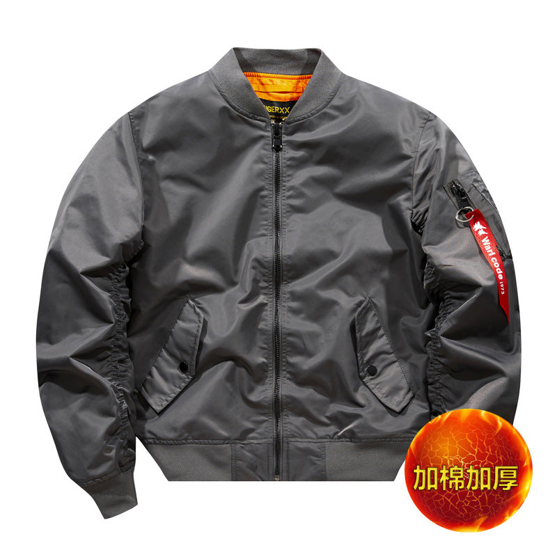 Popular Ma1 Pilot Jacket Men's Autumn and Winter Pure Color Thickeneded Jacket American Casual Cotton Jacket Same Style for Men and Women