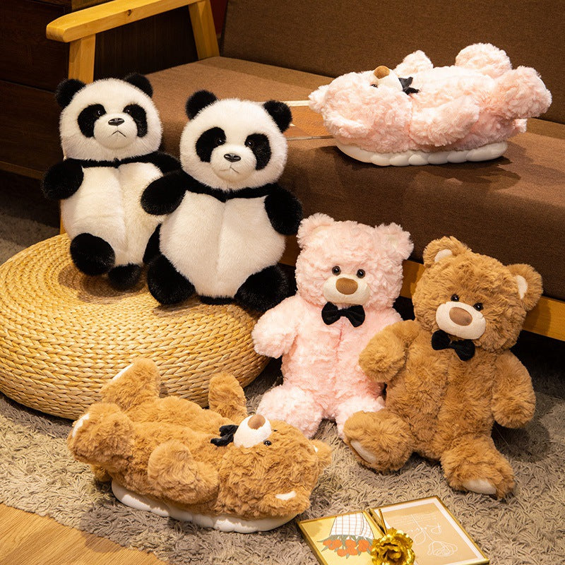Cute Bear Slippers Winter Home Plush Cotton Shoe Bag Heel Warm Doll Cotton Slippers Thickeneded Non-Slip Couple Shoes