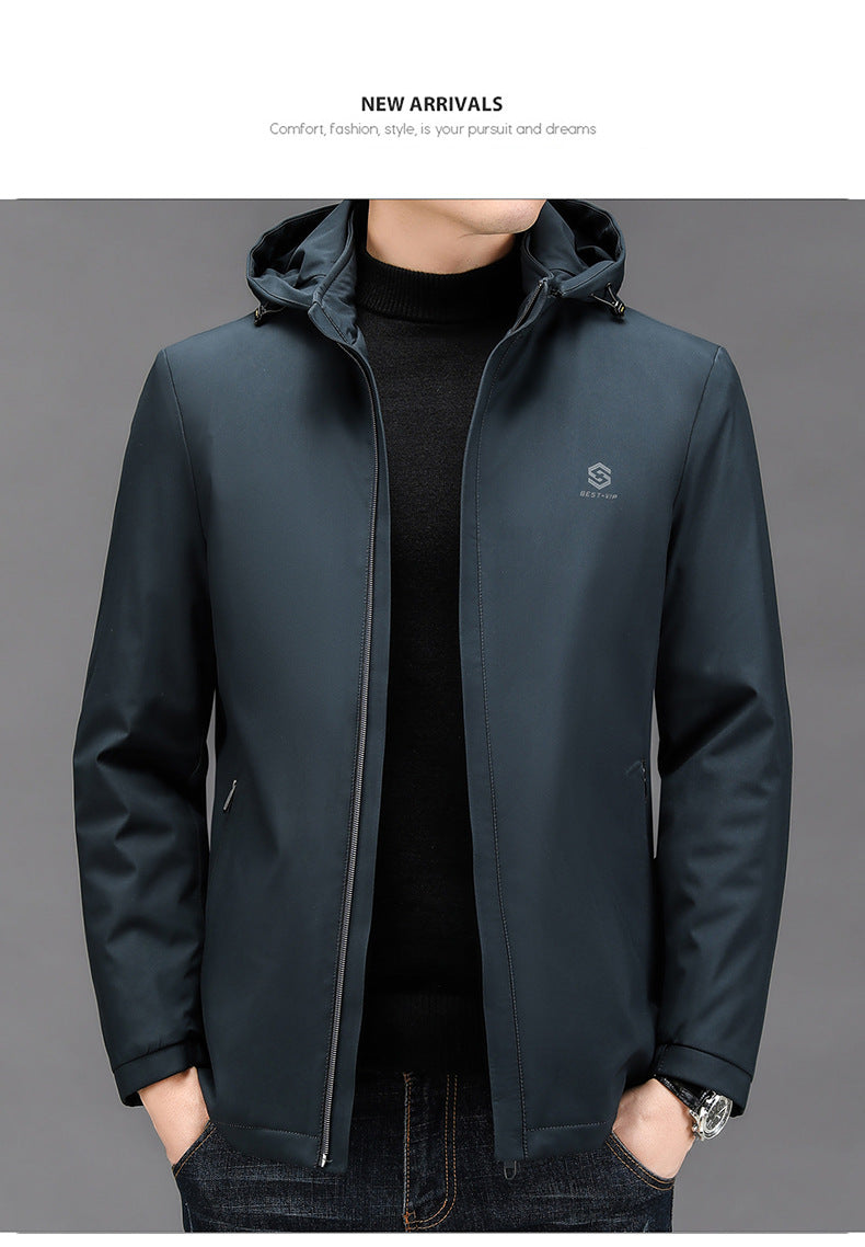 2024 Winter Hooded Business Cotton-padded Coat Men's Cotton-padded Coat New Thickened Warm Trendy Brand Casual Silk Cotton-padded Coat Jacket