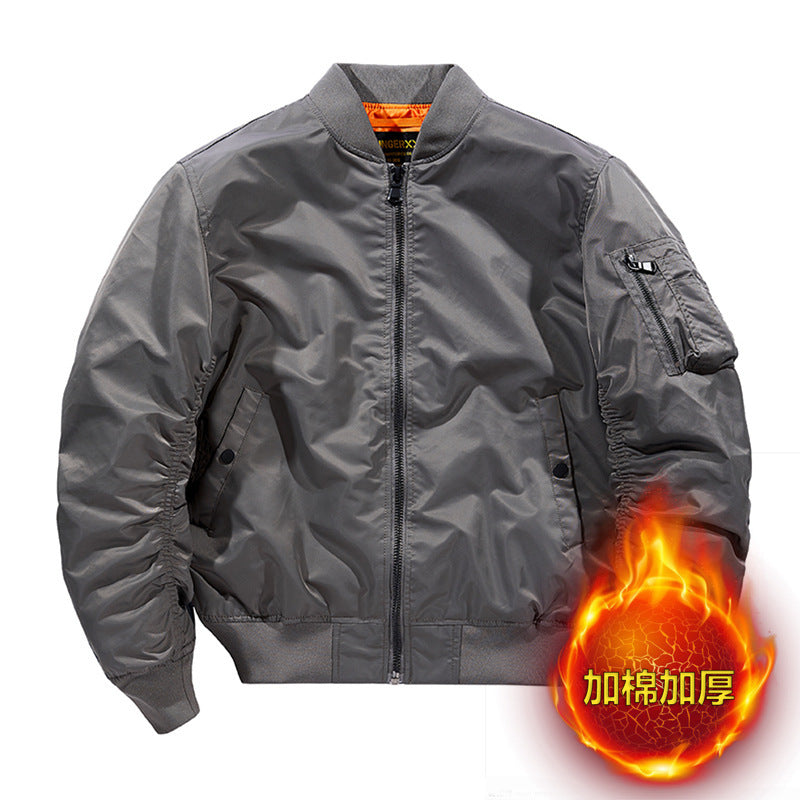 Popular Ma1 Pilot Jacket Men's Autumn and Winter Pure Color Thickeneded Jacket American Casual Cotton Jacket Same Style for Men and Women