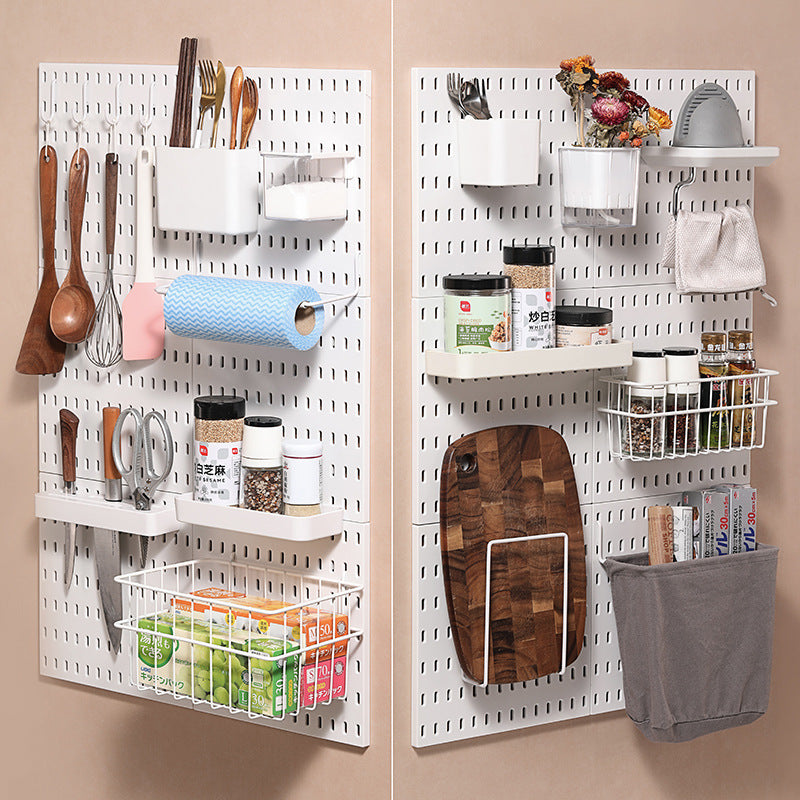 Extra-Large Perforated Board Self-Adhesive No-Drill Storage Rack Kitchen Wall Nail-Free Hanging Board Bathroom Wall Storage Organizer