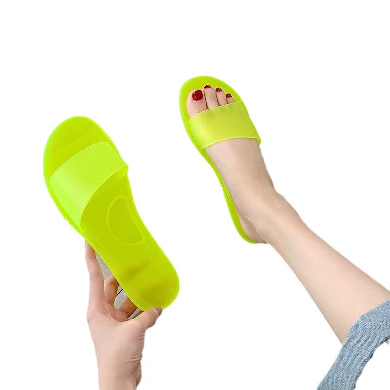 Summer New Large Size Export Crystal Women's Shoes Casual Flats Frosted Anti-Odor Flip Flops Cross-Border Export 36-42