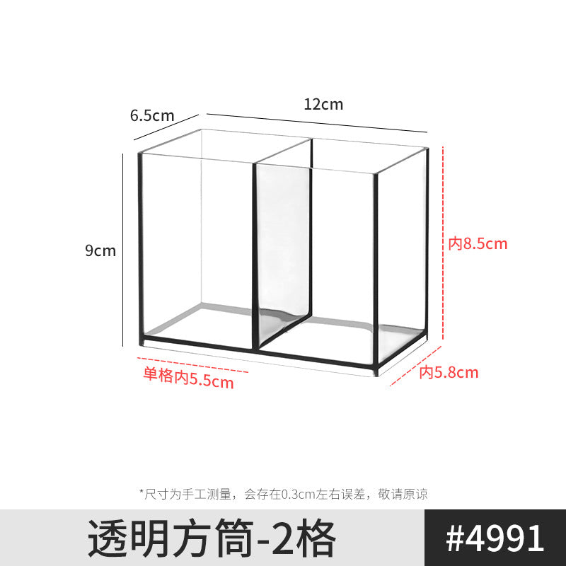 Pen Holder Desktop Stationery Storage Box Transparent Acrylic Multifunctional Student Pen Holder Office Note Pad Organizer Box