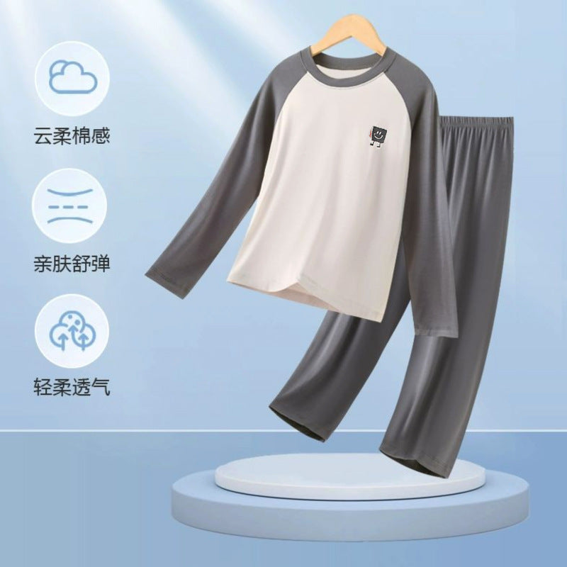 Children's Home Clothes Spring and Summer Modal Long Sleeve Trousers Pajamas suit Boys and Girls Shoulder Cooler Air-conditioning Clothes