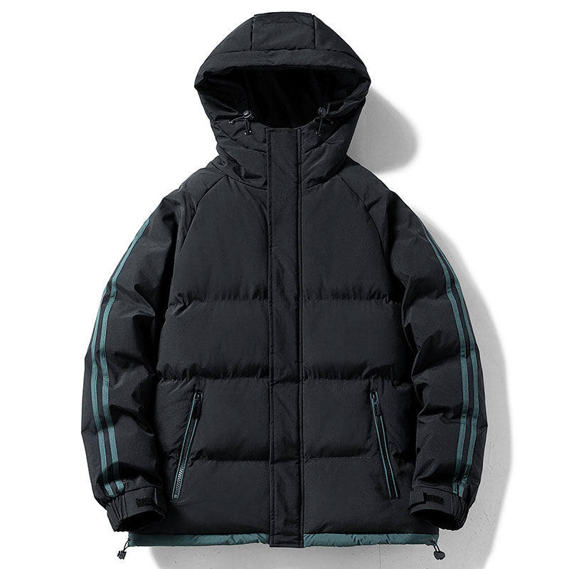 Cross-Border Wholesale Two-Stripe Cotton Jacket Unisex Hooded Cotton Coat Trendy Fashion Thickened Warm Cotton Jacket for Men