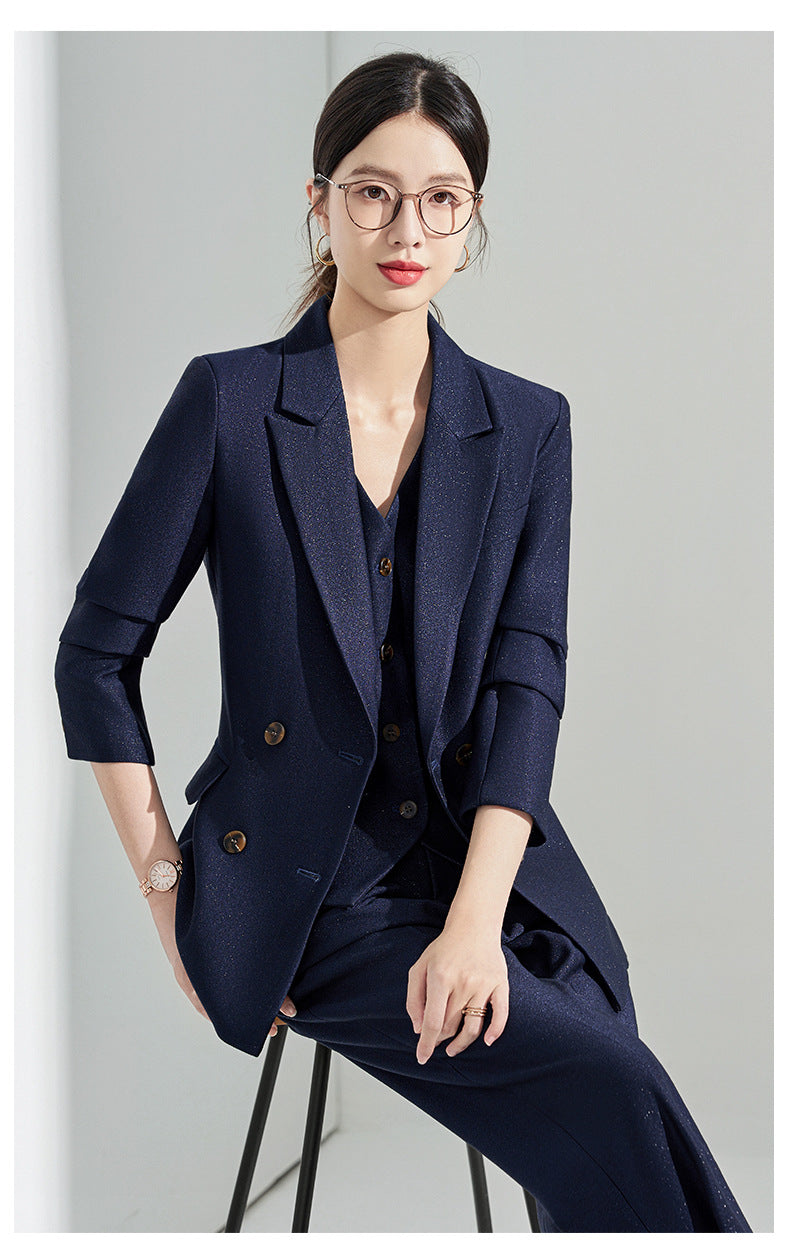 Blue Classy Professional Suit Suit for Women 2025 Spring & Fall New Style Workplace Formal Wear Elegant Work Clothing Three-Piece Suit