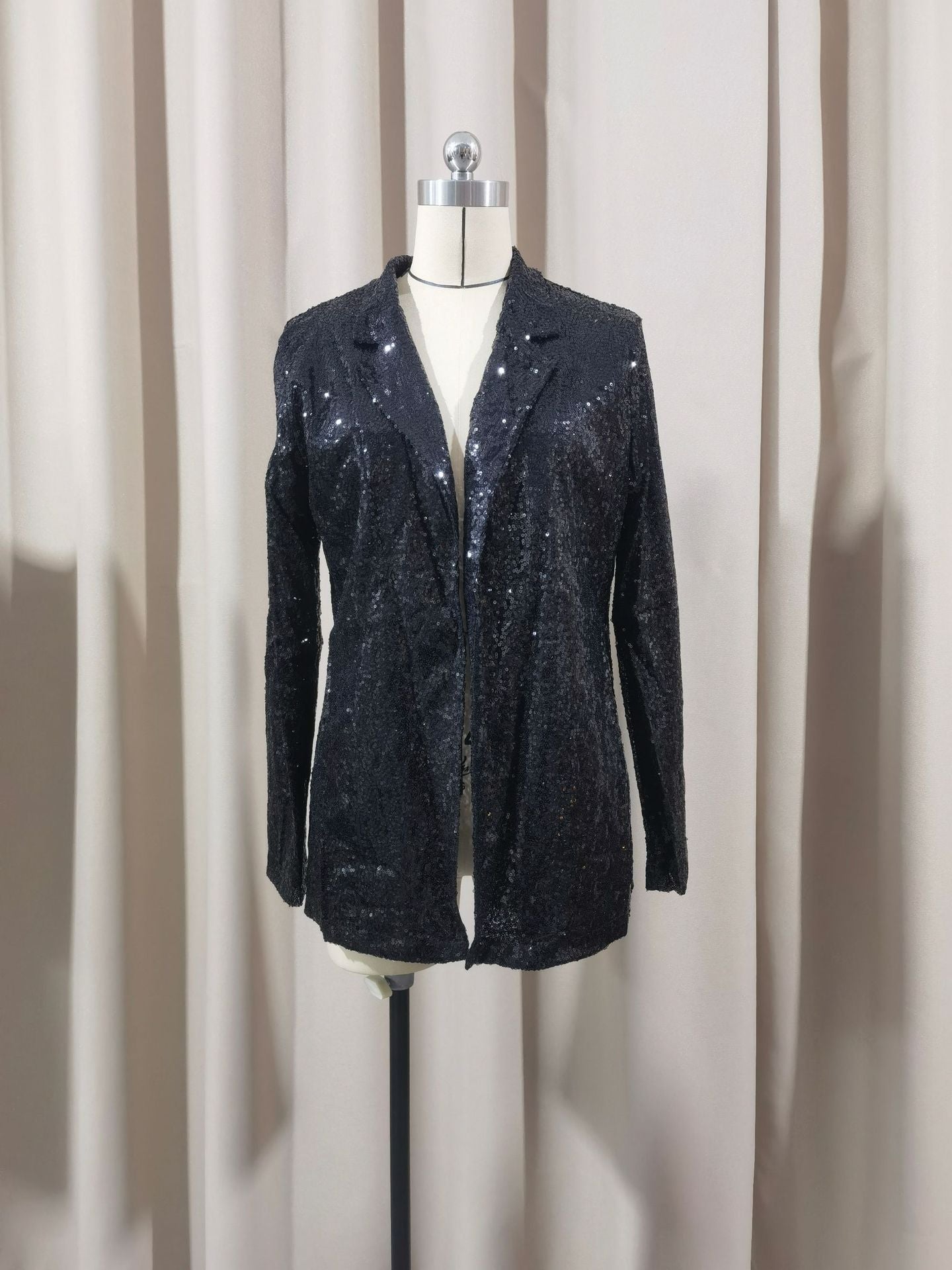 European and American Amazon Cross-border New Commuter Style Solid Color Cardigan Suit Collar Long Sleeve Casual Sequin Suit Jacket Women