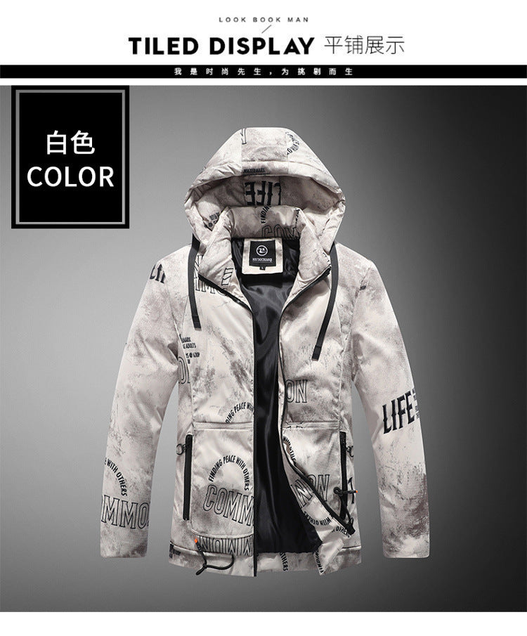 New Cotton-Padded Jacket for Men with Fur Collar, Thickeneded Jacket, Windbreaker, Winter Casual Hooded Warm Cotton Jacket, Mid-Length
