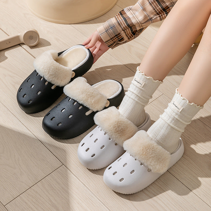 Plush Croc Shoes Women's Winter 2025 New Outerwear Fashion Internet Celebrity Couple Thick-Soled Removable Cotton Slippers for Men