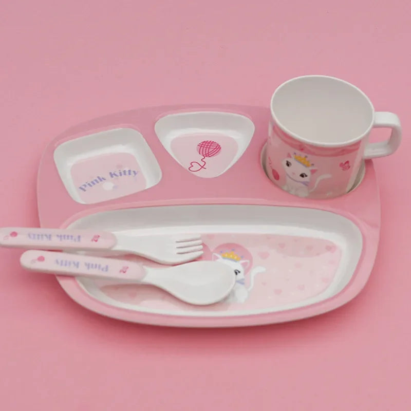 Melamine Tableware Set, Cartoon Children's Eating Bowls, Divided Plates, Cups and Spoons, Children's Set, Gift Divided Plates