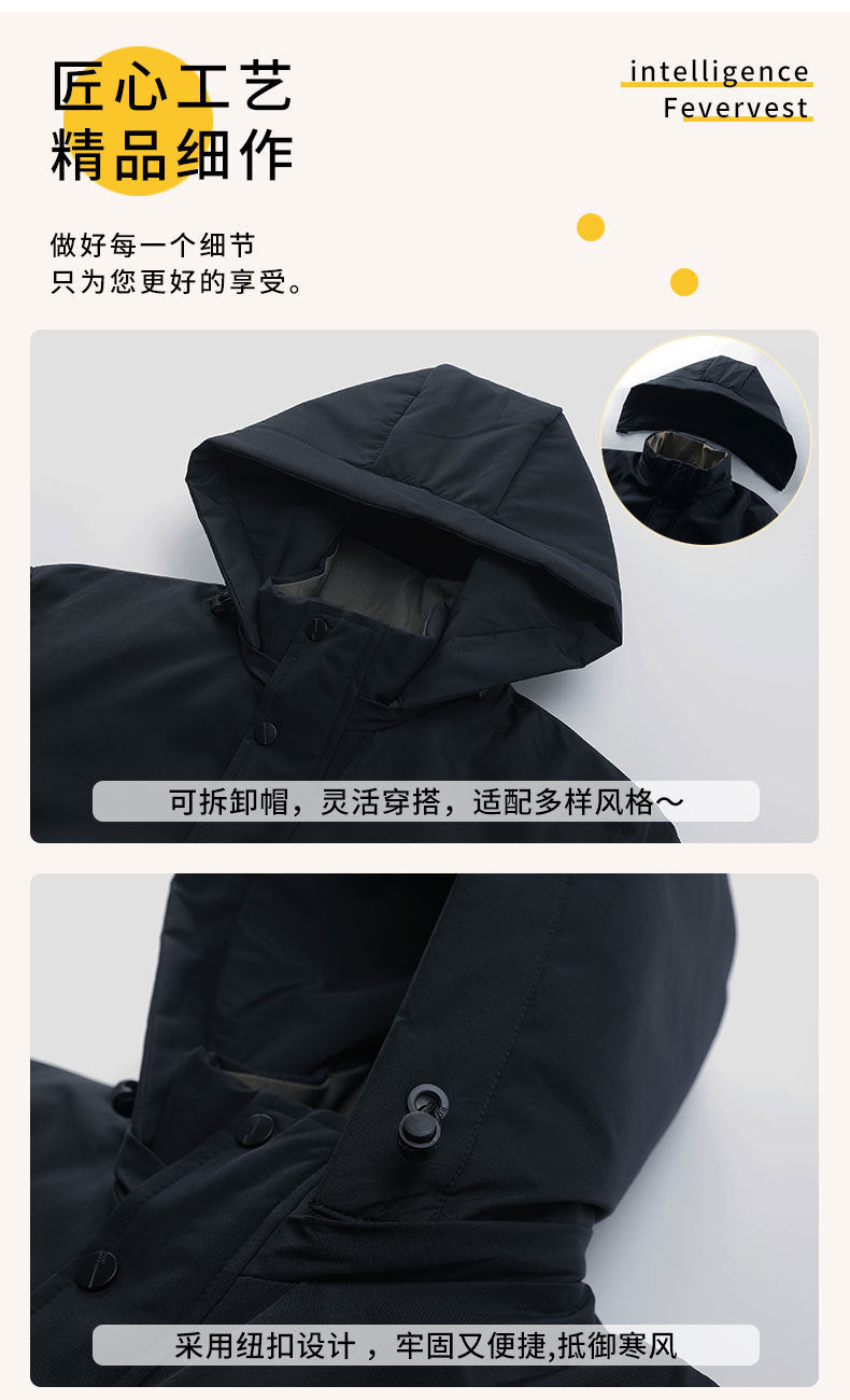 Factory Direct Supply Rechargeable Heated Cotton Jacket for Men, Fleece-Lined Thickened Hooded Coat, Middle-Aged and Elderly Warm Parka