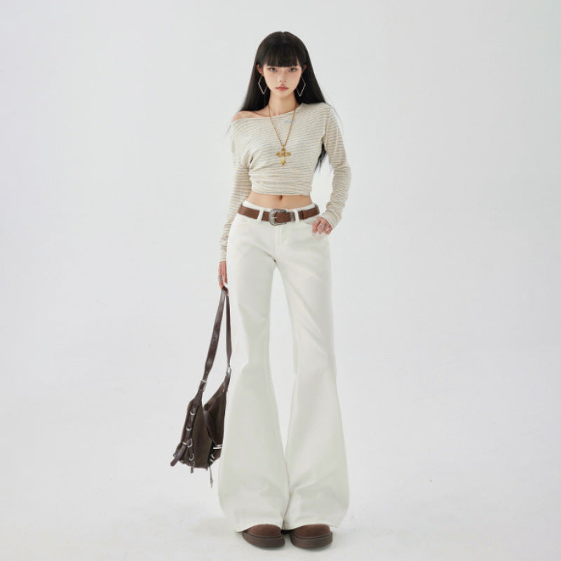 Yc&2-Color American Retro Low-Waist Sexy Flared Pants for Autumn and Winter Micro-Elastic Versatile Slimming Look Jeans for Women