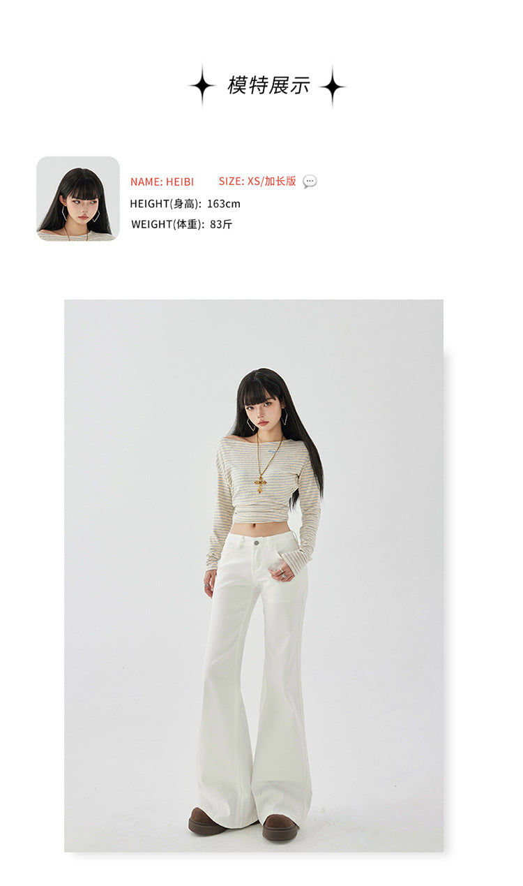 Yc&2-Color American Retro Low-Waist Sexy Flared Pants for Autumn and Winter Micro-Elastic Versatile Slimming Look Jeans for Women