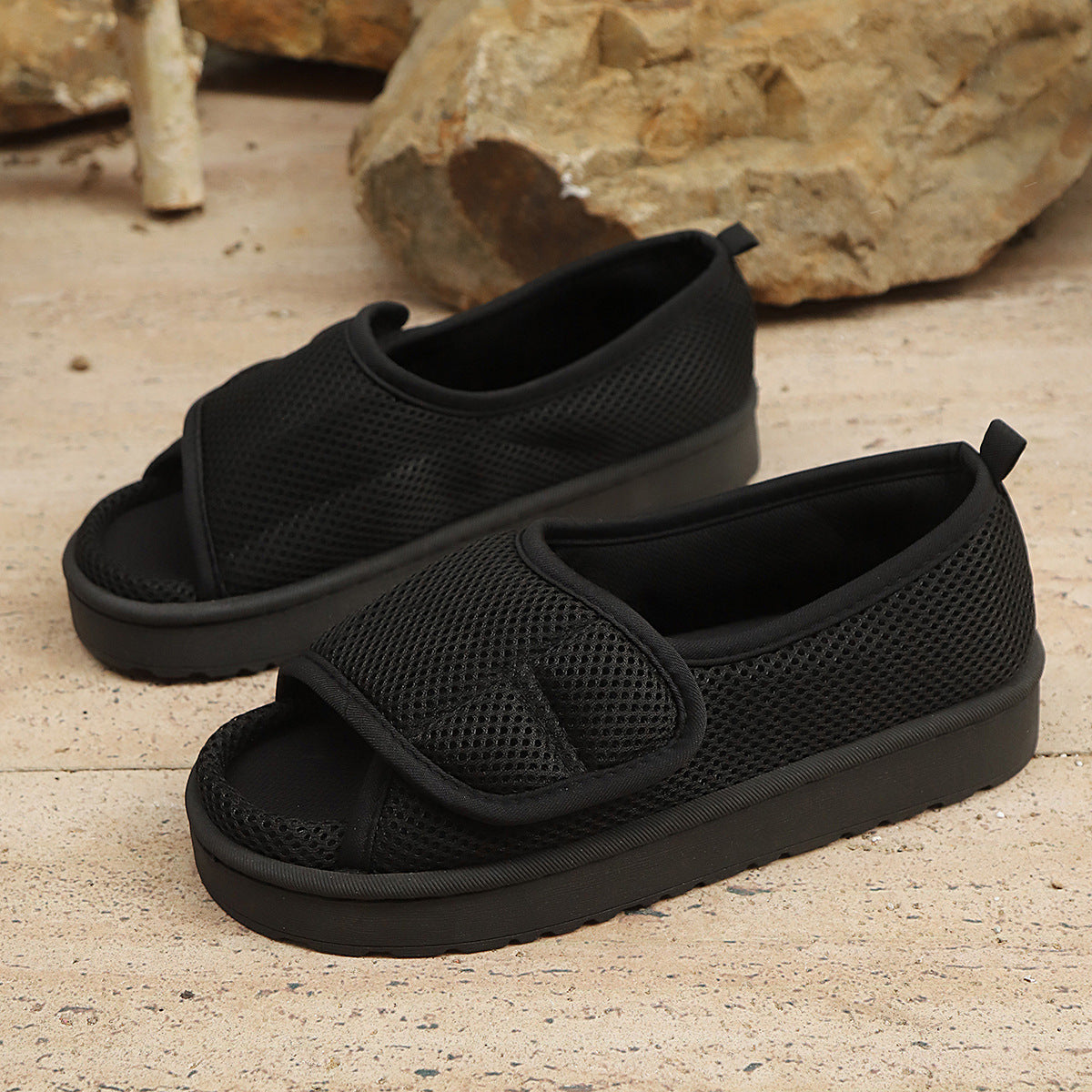 Men's and women's Velcro adjustable opening slippers swollen feet non-slip open toe easy to clean indoor post-surgery non-slip slippers