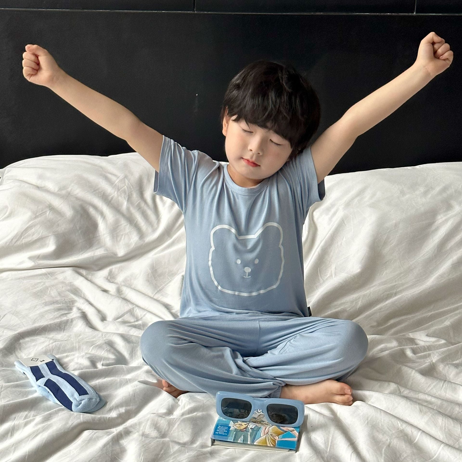 Children's Modal Pajamas Summer Thin Short-sleeved Trousers Ice Silk Middle-aged Boys and Girls Home Suit Summer