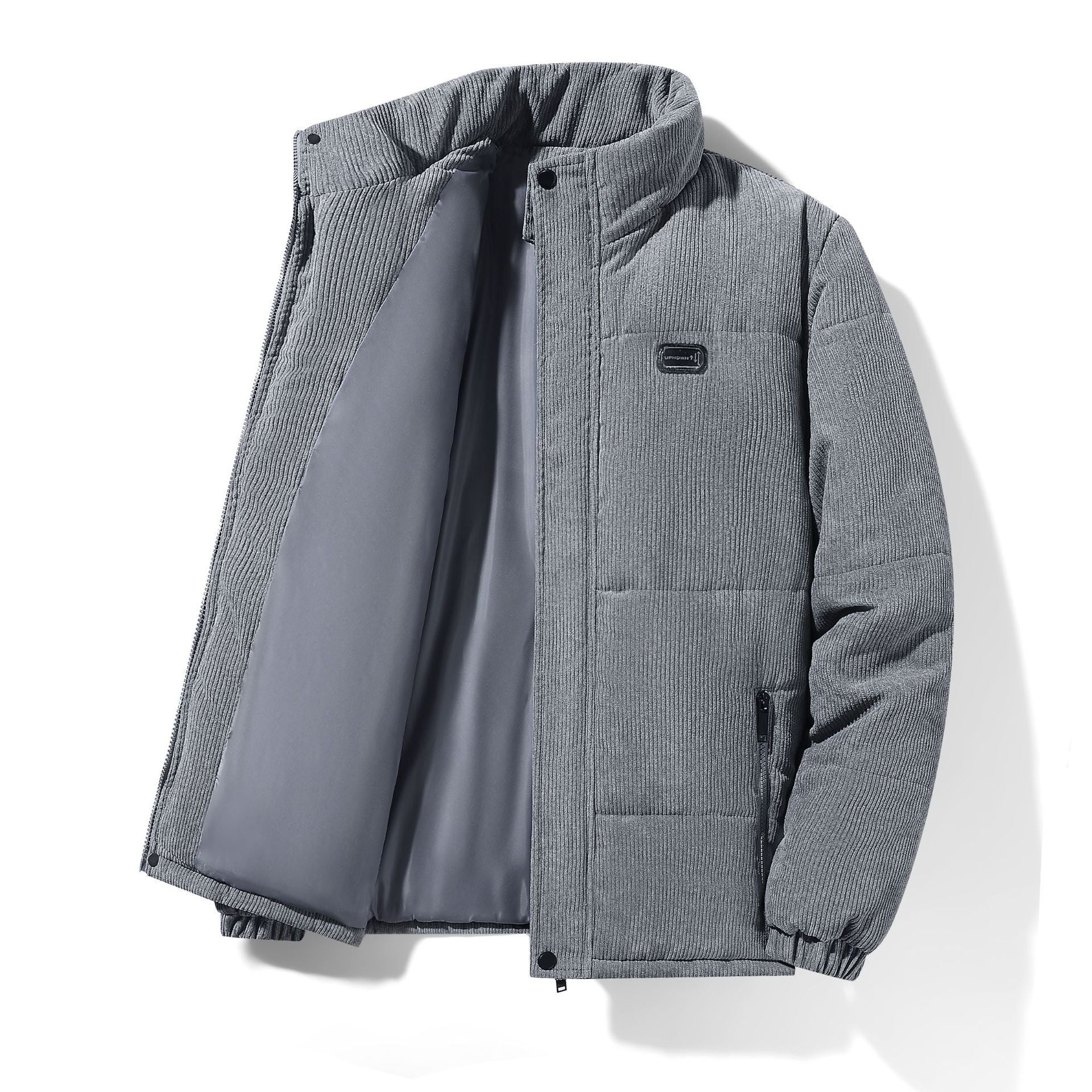 Thickened corduroy cotton-padded jacket for autumn and winter men's warm neck protection stand collar cotton-padded jacket European and American plus size fashionable cotton-padded jacket