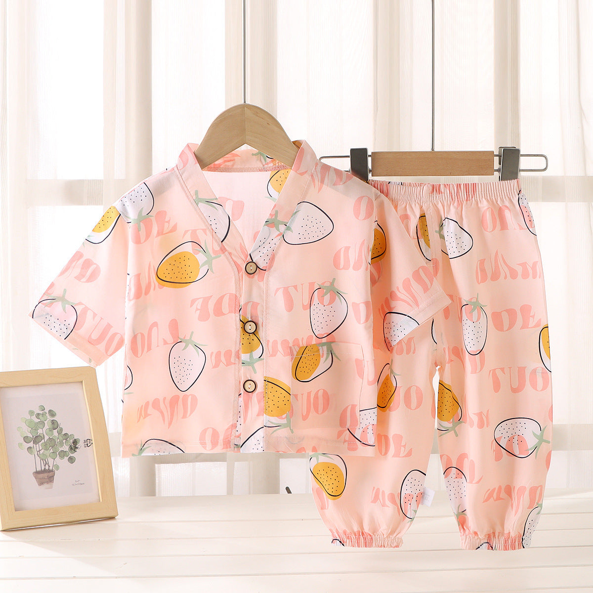 Children's Home Clothes Cotton Silk Suit Summer Boys and Girls Pajamas Artificial Cotton Two-Piece Set Cotton Silk Air-Conditioned Clothes Kidsren's Clothing