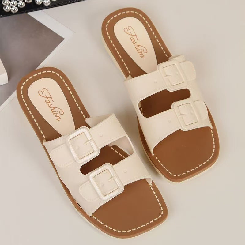 Slippers Women's Summer Internet Popular Cross-border Foreign Trade New Style Slippers for Outer Wear Fashionable All-match One-word Slippers Flat Beach Sandals