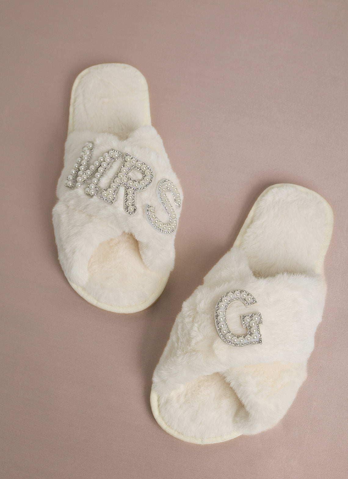 Bride Plush Slippers Cross-Border Popular Pearl Letters Bride Cross Plush Slippers Bachelor Party Wedding