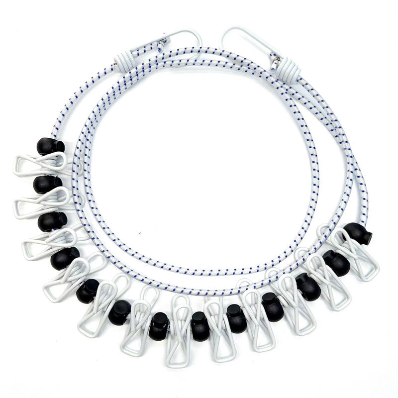 Creative Outdoor Elastic Windproof Clothesline with Positioning Buckle Korean Style Clothesline with Windproof Clip 12 Clips
