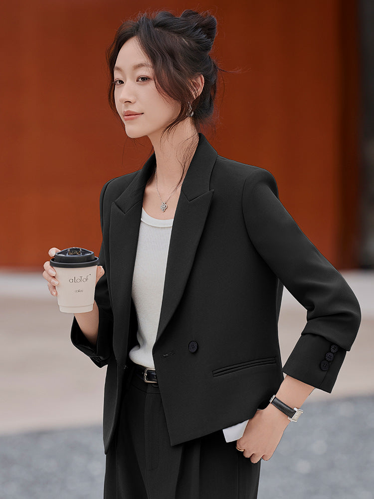 Cross-Border Gray Short Blazer for Women, New Spring and Autumn Style, Petite Professional Casual Workwear Suit