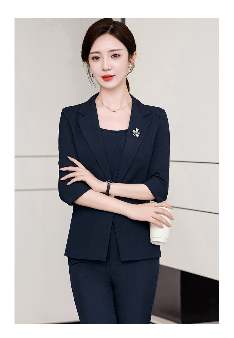 Pink Mid-Sleeve Suit for Women 2025 New Summer Thin Business Attire Elegant Beauty Salon Front Desk Work Clothes