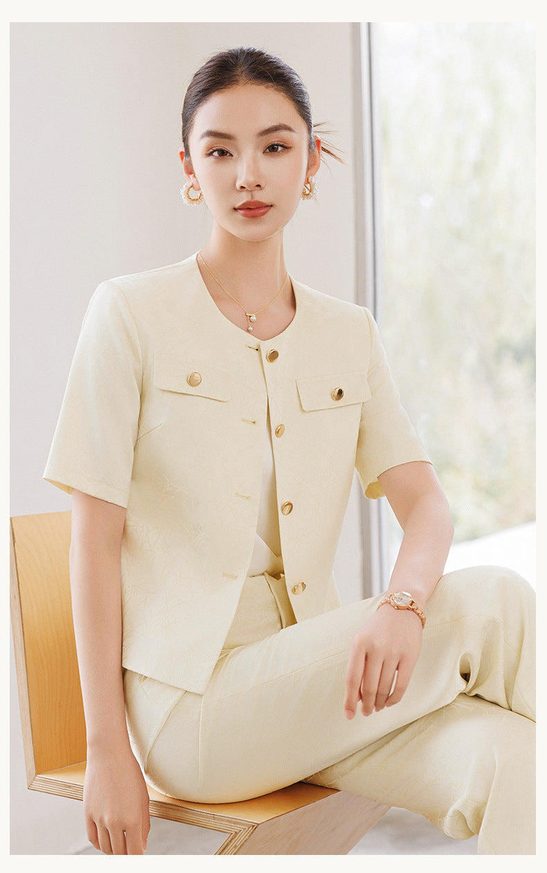 Summer Suit for Women, Thin, High-End, Professional, Fashionable, Short-Sleeved Suit, Wide-Leg Pants Two-Piece Set
