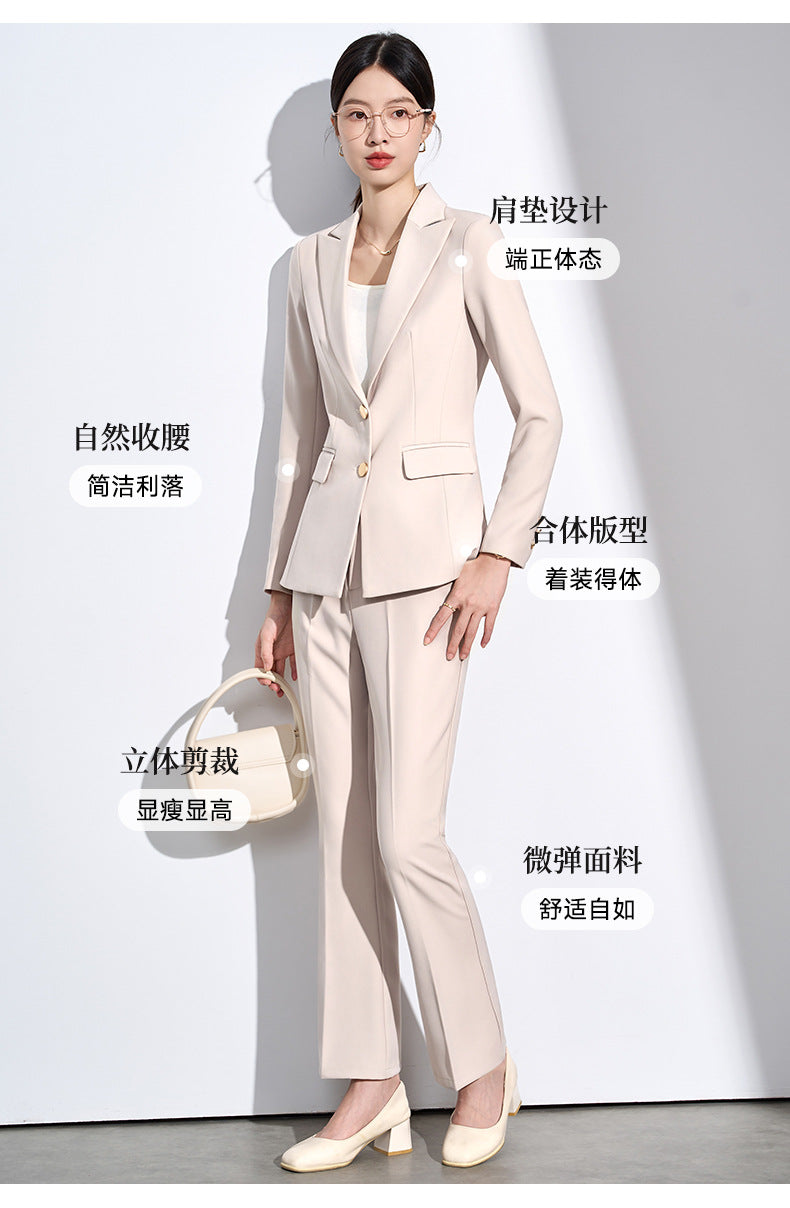 Cross-Border Beige Suit Set for Women, New Versatile Fashion High-End Professional Attire for Petite Figures, Formal Occasion Blazer