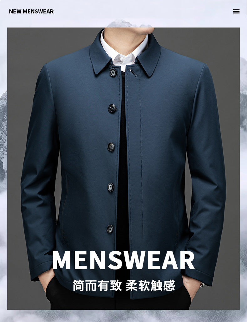 Pastoral Bird Jacket Cotton Coat Coat Winter Middle-aged and Elderly Men's Lapel Business Casual Lightweight Warm Silk Cotton Coat